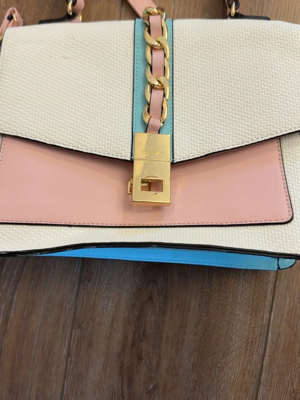 ALDO Cream, Pink & Mint Chain-Trim Top Handle Satchel